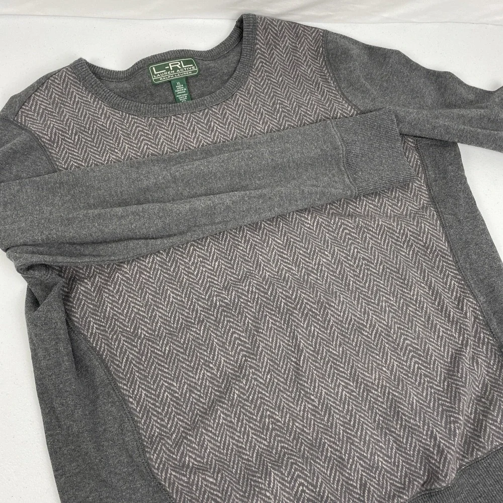 LRL Active Sweater Women's Size Extra Large Gray Chevron Cotton Stretch‎